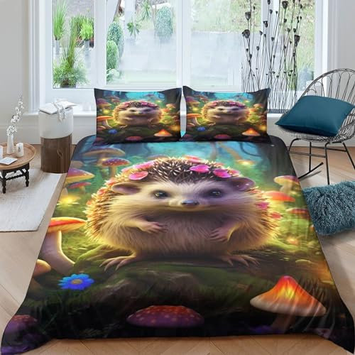 VCLUST Igel Mädchen Junge Kinder 3D Gedruckter kreativ Bettwäschegarnitur Bettbezug Set Reissverschluss Weich Microfaser Bettwäsche Und Kissenbezüge 3 Teilig King(220x240cm)