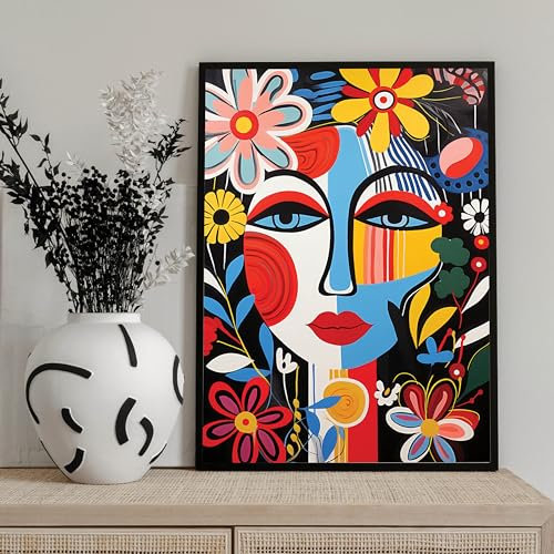 Studio Moien Blühende Aura Modernes Buntes Gerahmtes Poster - 1 Kunstdruck in Farben, Typografie, Frau - Wandkunst - Schwarzer Holzrahmen - 250 g/m2 Matt Museumsqualität (DIN A4 (21 x 29.7 cm)