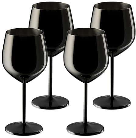 Relaxdays Verre à vin en Acier Inoxydable, Lot de 4, Robuste, Garde la Boisson au Frais, 400 ML, à emporter, Noir