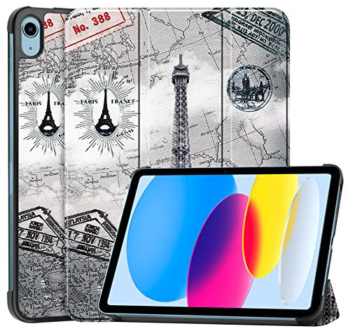 Palizufio Hülle für iPad 10 Generation 2022 10.9,Schlank Leicht PU Leder Tasche Schutzhülle Flip Folio Dreifach Ständer Klapphülle Abdeckung mit Auto Wecken/Schlafen,Eiffelturm