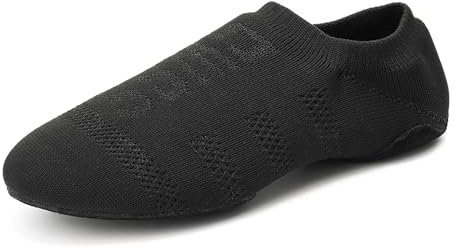 Uonpie Tanzschuhe mit Ledersohle fiir Madchen Tanzschuhe Bequem Damen Geschlossen Flacher Absatz,Schwarz,39 EU