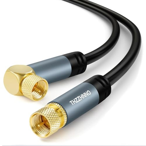 Thzzhnno TV ad Angolo Retto F Tipo Coassiale Cavo 2M, Cavo Maschio Placcato Oro da 90 Gradi Angolato a Dritto, cavo Coassiale per HDTV, CATV, DVB-T2/C/S, Modem via Cavo, Radio, Ricevitori Satellitari