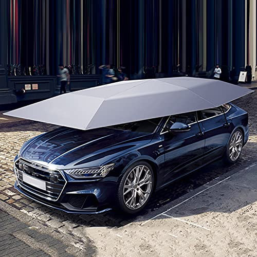 Auto-Regenschirm-Zelt, halbautomatischer Auto-Regenschirm, Winddichte Carport-Markise, für SUV, Minivan, LKW, 5,2 m (Silver with Outdoor Stand)