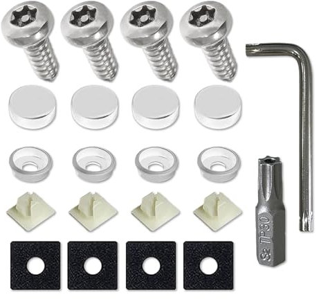 deemars Juego de 4 Tornillos Antirrobo para Matrículas, Tornillos de Matrícula Antirrobo, Juego de Tornillos de Seguridad, A Prueba de Herrumbre, Tapas de Tornillos Cromadas para Coche (Plateado)