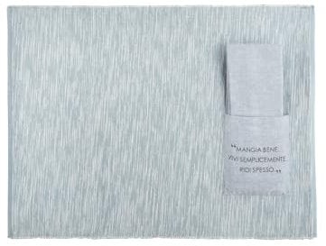 KASANOVA Set tovaglietta con tovagliolo ottanio con scritta in misto cotone blu