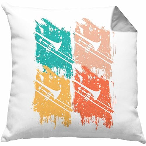 Trendation Posaunist Kissen mit Füllung 40x40 Geschenk Retro Grafik Posaune Kaffee Geschenkidee Lustig (Grau)