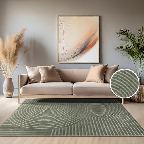 Paco Home Teppich In- & Outdoor, Moderne abstrakte Boho Designs mit 3D Struktur, robust & wetterfest, ideal für Terrasse Wohnzimmer & Küche, Grösse:160 cm Rund, Farbe:Grün 3