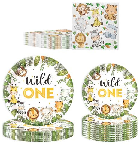 TYGFRT 40Pcs Jungle Animal Cutlery Paper Plates Napkins Animal Cutlery Set Wild Decoration Jungle Birthday Decoration Kids Theme Party Decoration