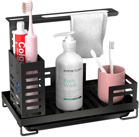 Ghazpmuk Organizer per Lavello Cucina, Porta Spugne con Vassoio di Scarico Rimovibile, Organizzatore Senza Forare per Riporre in Cucina e Bagno