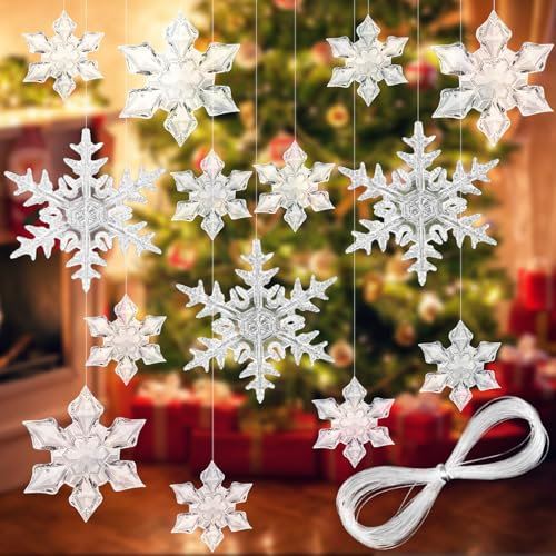 Tarocat 40 Pezzi Fiocchi di Neve in Cristallo Acrilico, Fiocchi di Neve Trasparenti in Cristallo Ornamenti, Ornamenti per Albero di Natale in Acrilico Fiocchi di Neve, Decorazioni Albero Natale