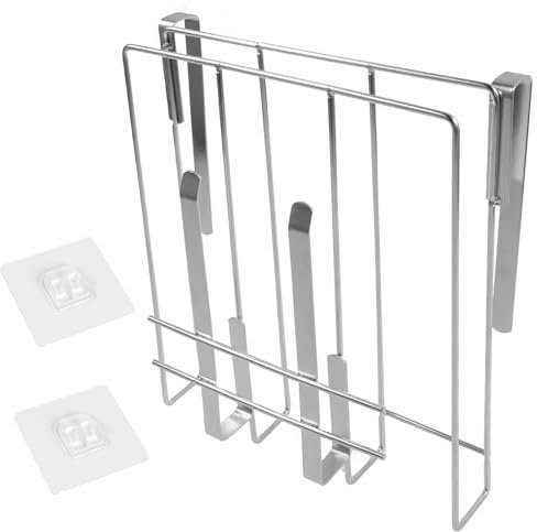 DRBIT Under Cabinet Cutting Board Holder Stainless Steel Under Shelf Pot Lid Chopping Board Rack Double Layer Cutting Board Storage Hanging Rack Cutting Board Organizer with Hook for Cabinet Door