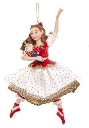 The Bridge Collection 6.5 Resin Clara in Red Dress with Nutcracker Doll Ornament - Nutcracker Ballet Christmas Tree Decoration, Dance Holiday Ornament
