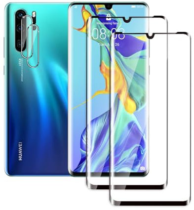QZJinch Lot de 4,2 x Verre Trempé pour HUAWEI P30 pro et 2 x Protection Caméra Arrière,3D Incurvé Couverture Complète,HD Transparent,Sans Bulles,Anti RayuresUltra,Dureté 9H,Ultra Résistant