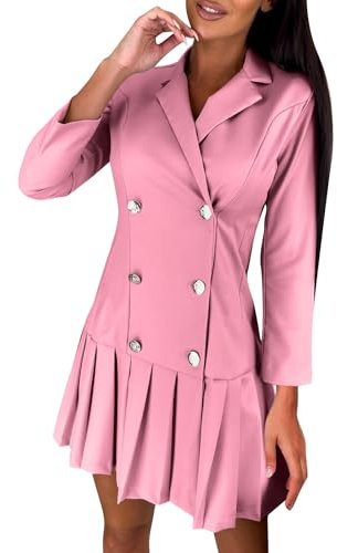 Generisch Abito blazer da donna, elegante, a maniche lunghe, con risvolto dentellato, con scollo a V, in tinta unita, doppiopetto, abito sexy, Colore: rosa., S