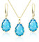 Linawe Aquamarin Blaue Schmucksets für Damen Gold Schmuck Set, Anhänger Ohrringe Hängend Ohrringe Set, Kette Halskette Kettenanhänger Gold, Damenohrringe Goldschmuck Jewelry Set
