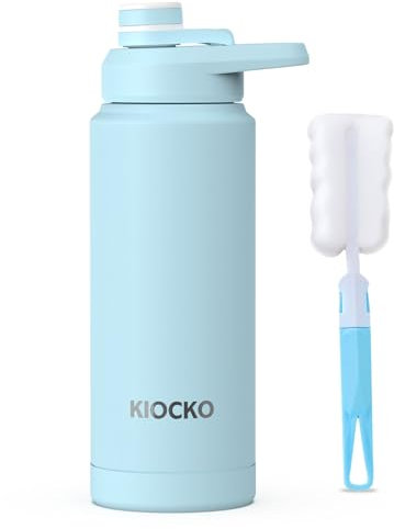 Kiocko botella agua acero inoxidable,1 litro, 800 ml, 600 ml, sin BPA, a prueba de fugas, botella agua gimnasio térmica para escuela, deportes, ciclismo, gimnasio, niños y niñas(Azul)