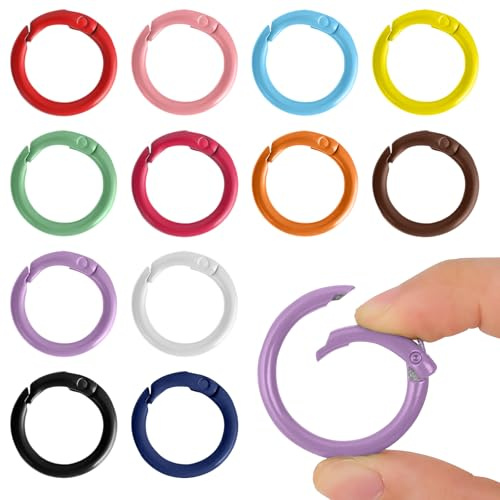 12 Farben Metall Feder O Ringe Runder Karabinerhaken mit Druckknopf und Feder 25 mm Karabinerhaken mit Druckknopfverschluss DIY Bastelzubehör Federring für Schlüsselanhänger Taschen Geldbörsen
