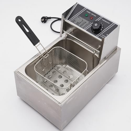 OUKANING Freidora de acero inoxidable, 2500 W, 6 l, termostato regulable hasta 200 grados, freidora de aceite, freidora eléctrica
