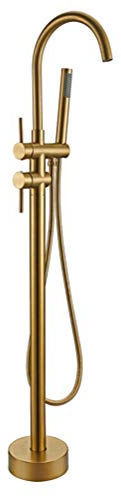 Standing Bathtub Mixer Tap Brushed Old Golden Brass Double Handheld Shower Faucet 2 in 1 System Kit Floor Mounted Standing Bathtub Fauc