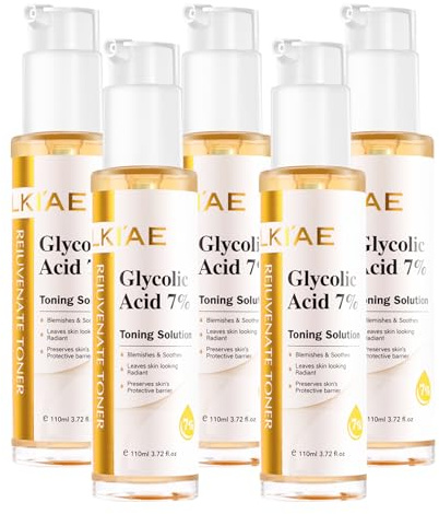 LKIAE Glycolic Acid 7% Face Toner, Brightening, Hydration, Nourishing, Soothe Skin, Reduce Fine Lines, Protect Skin Barrier, For Women and Men, 110 ml (Pack of 5)