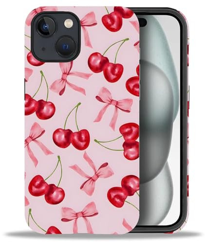artslion 2 in 1 Cute Hülle für iPhone 15 6.1 Zoll, Stoßfest FallSchutz Handyhülle Kirsche Sturzschutz Case