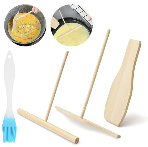 HENGBIRD Aplicador de Crepé de 3 Piezas, con Pincel de 1 Pieza, Volteador de Crepes en Forma de T, Esparcidor de Masa Crepes de Cocina Esparcidor para Pancake Crepes Tortillas, de Madera