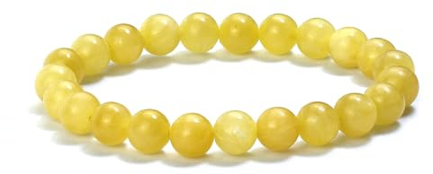 Raffici Yellow Jade Bracelet for Women – Natural Gemstone 8mm Beads – Calming & Prosperity Crystal Bracelet – Stretch Healing Stone Jewellery Gift Pouch