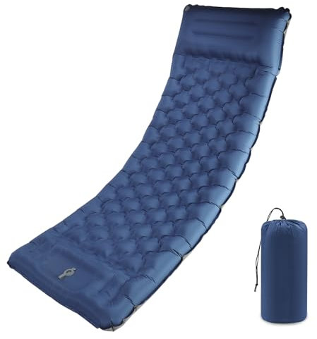 SHANNA Isomatte Camping Luftmatratze Selbstaufblasend: Extra Dick 12 cm Ultraleicht Selbstaufblasbare wasserdichte Aufblasbare Schlafmatte mit Integrierter Fußpumpe für Outdoor-Reisen (Marineblau)
