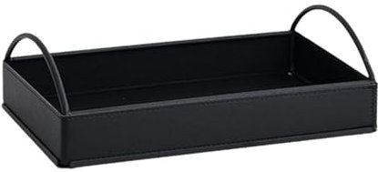 JISADER Bandeja de Valet con manijas para Llaves billeteras Decorativas Bandeja de Cuero de Cuero Elegante PU, Negro