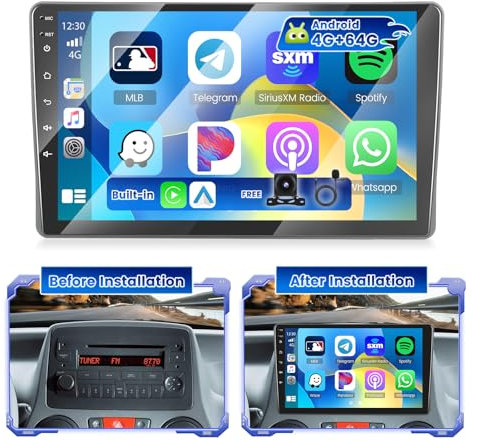 Hikity 4G+64G Autoradio Android 15 per Fiat Panda 2003-2012 con Touch Screen da 9 pollici, Stereo 2 DIN con Wireless Carplay Android Auto Radio FM/RDS BT GPS WiFi SWC Mirror Link + Telecamera+MIC