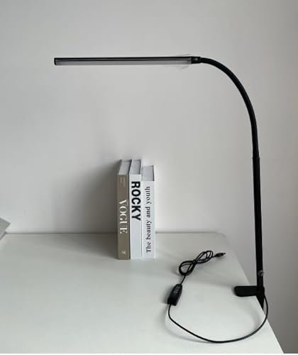 Akynite 54 LED Desk Light with Clamp, 3 Colours & 10 Brightness, Dimmable Reading Lamp, Eye Caring Clamp Desk Lamp for Sewing Work, Clip on Nail Table Light, Black