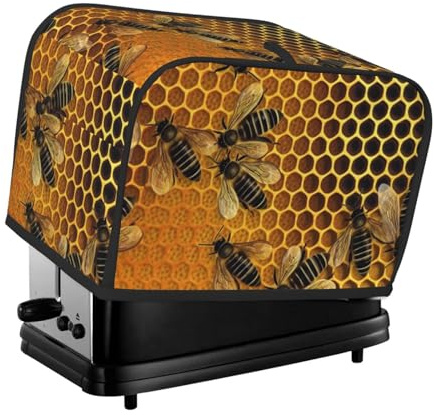 Bees On Hive 2 Slice Toaster Covers Dustproof Splash-Proof Bread Machine Cover Fingerprint Protectors Small Washable Kitchen Appliance Cover Universal Size