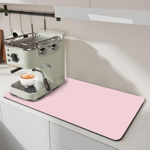 BLESWIN Abwaschmatte für die Küche, 40 x 60CM Kaffeebar Matte für Arbeitsplatten, Kaffeestation Pad Matten mit rutschfester Gummiunterlage, saugfähige Abwaschmatte für Küchentheke, Rosa