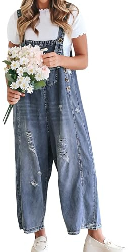 YILEEGOO Denim Jumpsuits for Women Straight Leg Stretch Jeans Dungarees Bib Overalls Regular Fit with Adjustable Straps (Z13487-Sky Blue, L)