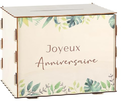 Namalu Urne d'Anniversaire en Bois Boîte à Cartes Joyeux Anniversaire | Cagnotte en Bois d'Anniversaire, Tirelire pour Enveloppes Argent, Décoration Festive Tropical, Boîte Cadeau pour Lettres