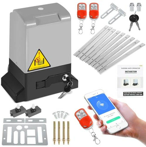 Jaxguom 550W Motorisation Portail Coulissant Ouvre Porte Coulissant max 1200KG, Bluetooth WIFI Moteur Électrique de Portail Automatique for Garden, Garage Door