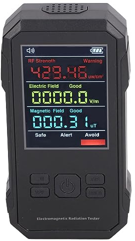 Cufaee Radiation Detector, LED Display Digital EMF Meter Handheld RF Electric Field Magnetic Field Level Alert Geiger Counter Black