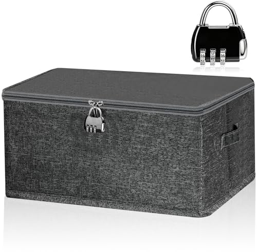 Janvier Abschließbare Box Aufbewahrungsbox mit Zahlenschloss (L-40x30x20CM) | Faltbare Verschließbare Box mit Deckel, Kiste mit Schloss für Spielzeug Kleidung Medikamenten Süßigkeiten, Dunkelgrau