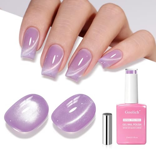 Goolich Cat Eye Gel Nail Polish Violet Lavande, 15ml Sans HEMA et TPO Vernis Cat Eyes Semi Permanent Violet Vernis Gel Magnétique avec Aimant Soak Off UV LED