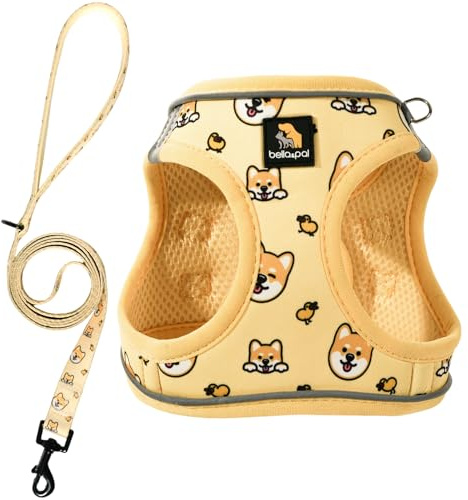 BELLA & PAL Hundegeschirr Kleine Hunde mit Leine, Step-in Geschirr aus Air Mesh, Anti Zug Reflektierend Atmungsaktiv Brustgeschirr, Welpengeschirr für Kleine Hunde, Katzengeschirr. Gelb, XXS