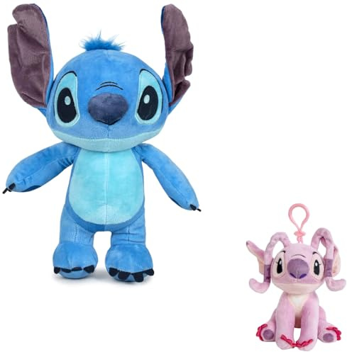 Stitch Peluche avec son 32 cm + porte-clés en peluche, Angel, Lilo & Stitch, pendentif sac à dos