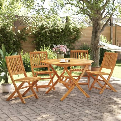 Bucmath 5-TLG. Garten-Essgruppe klappbar, Massivholz Akazie, 110x110x75 cm, für Garten, Terrasse & Balkon, witterungsbeständig, einfache Reinigung