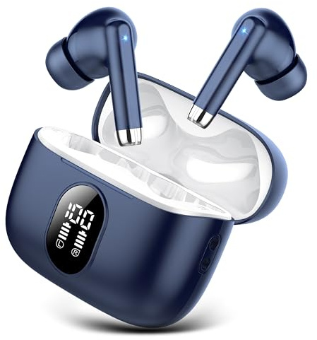 QXQ Nuevo Auriculares Bluetooth, Auriculares Inalambricos Bluetooth 5.4 HiFi Estéreo con 4 ENC Mic, 40H Cascos Inalambricos Bluetooth con Pantalla, Audifonos Inalambricos para Android iOS, Azul Puro