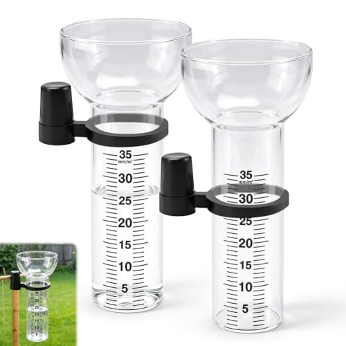 Zinueen Regenmesser Frostsicher 2 Stück, Regenmesser Ersatzglas mit Halterung, 35mm Glas-Regenmesser für Garten, Digital Ablesbar, Klar & Langlebig