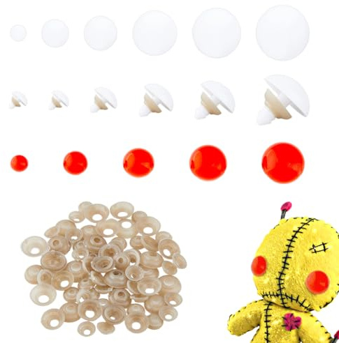 SUPERFINDINGS 164 Stück 11 Stile Sicherheitsaugen Kunststoff Handwerk Puppenaugen Runde Häkel Augen mit Unterlegscheiben Weiß Rot Stofftier Augen für DIY Marionette Bär Plüschtier Amigurumi 6 20mm