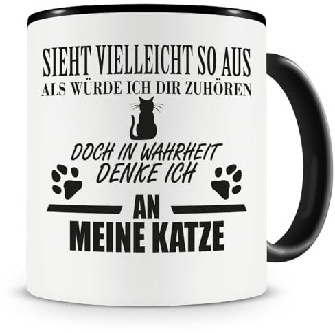 Samunshi® Katze Tasse mit Spruch Geschenk für Mann Frau Oma oder Opa Kaffeetasse groß Lustige Tassen zum Geburtstag schwarz 300ml