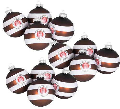 FC St. Pauli Christbaumkugeln Weihnachtsbaumkugeln Sets Deko für den Tannenbaum FCSP Fanartikel (12, Braun-Weiß Vereinlogo)