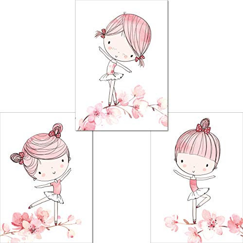 LALELU-Prints | A4 Bilder Kinderzimmer Poster | Zauberhafte Ballerina Ballett rosa | Babyzimmer Deko Mädchen | 3er Set Kinderbilder (DIN A4 ohne Rahmen)