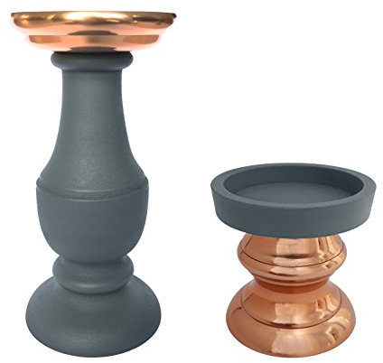 PTMP Hochwertige Kerzenständer für Stumpenkerzen, Kerzen - Kerzenhalter in Anthrazit und Kupfer (4er Set Mix)