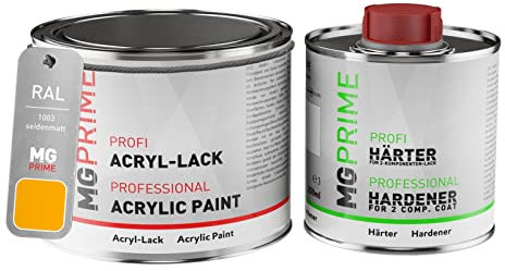 RAL 1003 Jaune de sécurité/Signal yellow Peinture acrylique mat satinée Pot de 0,75 litre / 750 ml, y compris le durcisseur